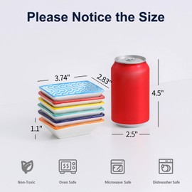 Selamica Ceramic Soy Sauce Dish, Rectangulal Side Dishes, 3.75 Inch Dipping Bowls for Sauce Ketchup Sushi Condiment Seasoning, Set of 6, Assorted Colors