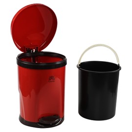 Ucake 1.8 Gallon Plastic Pedal Step-On Waste Bin, Round Trash Can with Inner Bucket, Red