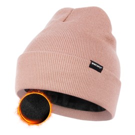 Wmcaps Knit Beanie for Men, Unisex Classic Winter Hats, Fleece Lined Cuffed Mens Beanie and Women, Workwear Thermal Woolly Hat, Birthdays for Her or Him(Skin Pink)
