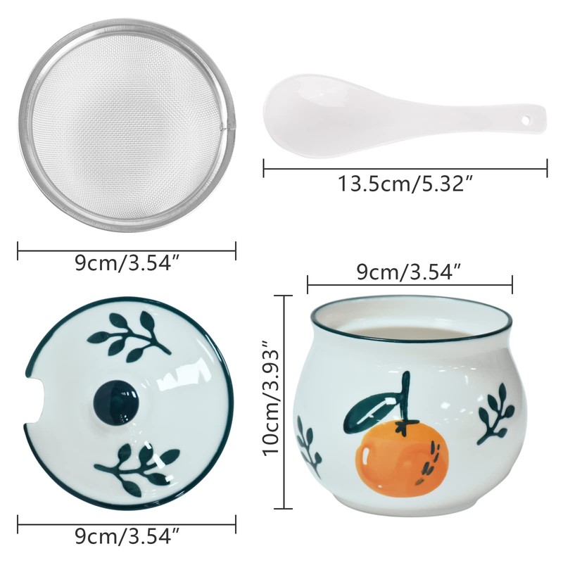 Koythin Ceramic Bacon Grease Container with Strainer, 23 oz Suitable