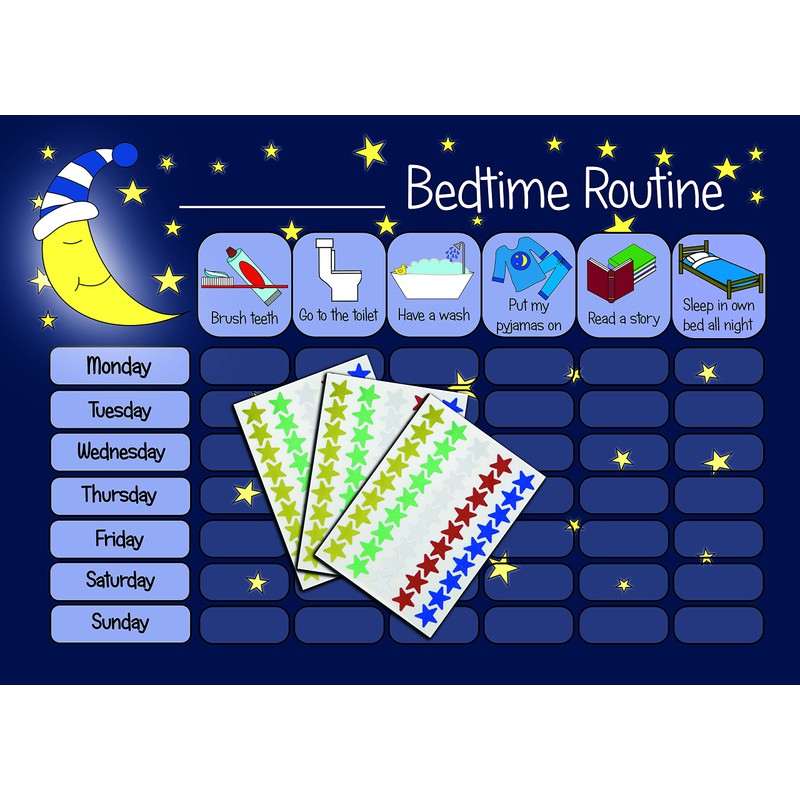 kids2learn Children's Bedtime Routine Chart Reward Chart for Sleep Training