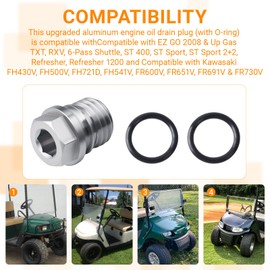 Upgraded Aluminum Engine Oil Drain Plug w/2 O-Rings Compatible with EZ GO Golf Carts 2008-Up TXT/RXV/ST Series & Kawasaki Engines FH430V/FH500V Replaces 92066-0774, 603557, 670D2016