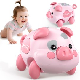 LACC Baby Musical Toy for 6-12-18 Months, Musical Piggy Toy for Toddler 1 Year Old Baby Girl, Infant Crawling Light Music Toys for Tummy Time Development, 1st Birthday Gift for Boy 7 8 9 10+ Month