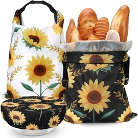 Revahope 2 Pack Reusable Bread Bags for Homemade Bread, 17"×13" Sourdough Bread Storage Bags with Bowl Cover - Keep Loaf Fresh and Easy to Wash(Sunflowers)