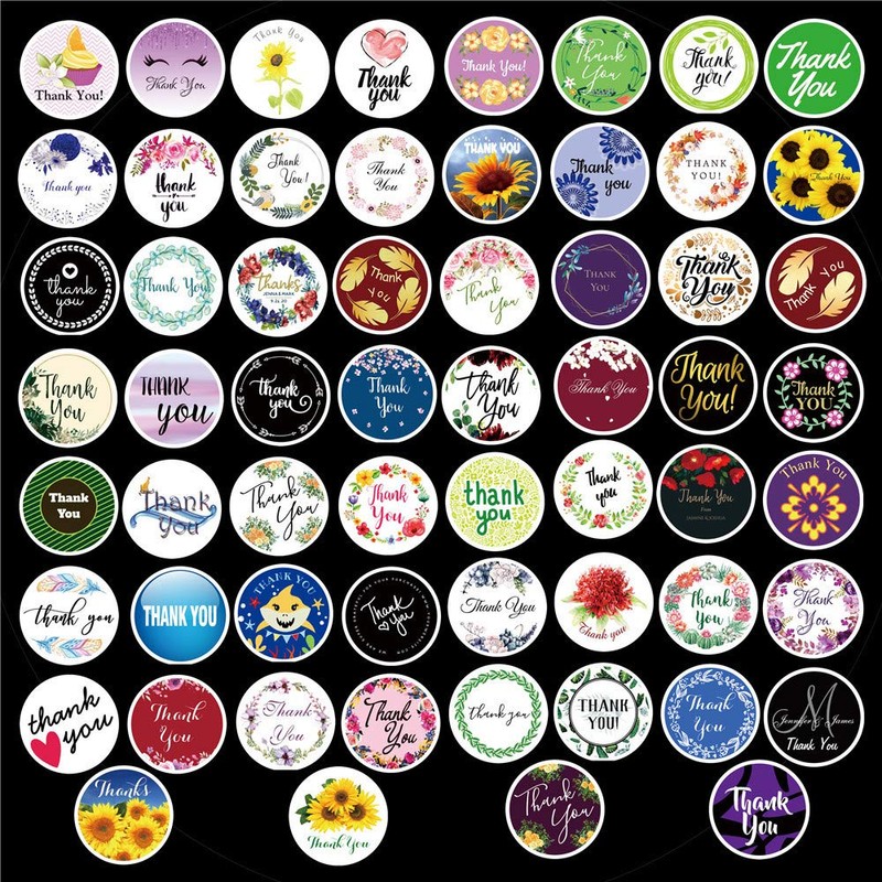 60Pcs Thank You Themed Stickers, Elegant Floral Round Waterproof Vinyl