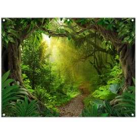 Luminora 8x6ft Fabric Rainforest Photography Backdrop Jungle Forest Tropical Nature Scenery Background Camping Party Decorations Photo Banner Props
