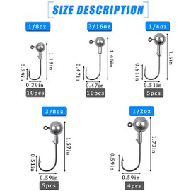 Jig Heads Fishing Hooks Crappie Jig Heads Round Ball Unpainted Head Jig Hooks with Barb Sharp Fishing Jig Heads for Bass Trout Crappie Walleye Panfish Saltwater Freshwater Fishing