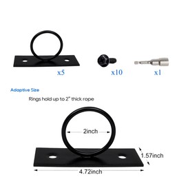 Teadokly 5PCS Rope Fence Bracket Holders, Ring Rope Support Battle Rope Anchor Decorative Rope Holder for Rope Fences, Stair Railings, Wall Hooks, Ceiling Hooks