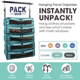 Pack Gear Hanging Suitcase Organizer - Our XL Hanging Luggage Organizer Perfectly Fits Any Suitcase - Our Packing Cubes for Travel Use Mesh Windows to Make Finding Any Outfit Easy (Green, XL)