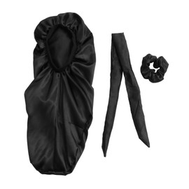 FRCOLOR 3Pcs Long Silk Sleep Cap Sleeping Head Cover Night Sleeping Bonnet Sleep Cap Black
