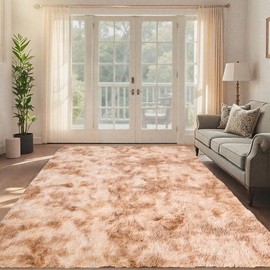 Evallon Large Shag Area Rug 5 x 8, Tie-Dyed Plush Fuzzy Rugs for Living Room, Ultra Soft Fluffy Furry Rug for Bedroom, Indoor Carpet Modern Nursery Rugs for Kids Room Home Decor, Beige