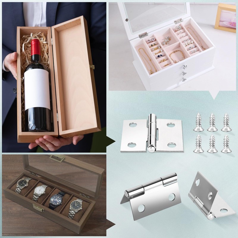 14 Sets Small Hinges with Screws, Stainless Steel Jewelry Box