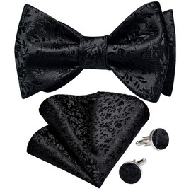 DiBanGu Black Bow Ties for Men Self Tie Bow Tie and Pocket Square Cuffllinks Set Formal Business Wedding