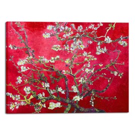 Wieco Art Extra Large Red Almond Blossom Tree Vincent Van Gogh Paintings Reproduction Canvas Prints Wall Art for Home Decor and Wall Decor Classical Flowers Pictures Artwork