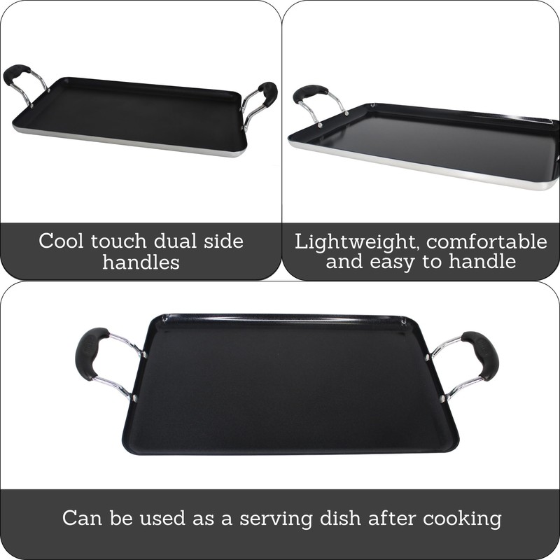 IMUSA 19x12in Aluminum Black Ceramic Double Burner Griddle with Cool-Touch