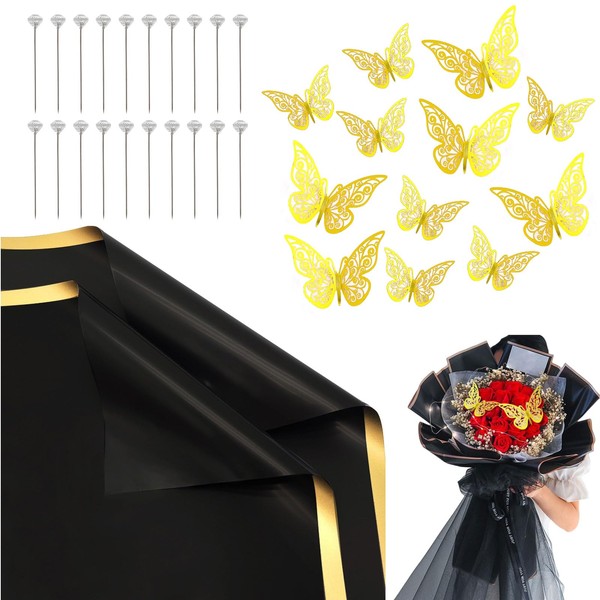 Goiern 20 Sheets Flower Paper Wrapping Paper Black Diamond Bouquet