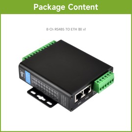 Waveshare 8-Channel RS485 to RJ45 Ethernet Serial Server, Independent Operation, Rail-Mount Isolated Module, Bi-Directional Transmission, Modbus Gateway for Industrial Use, Transparent Communication