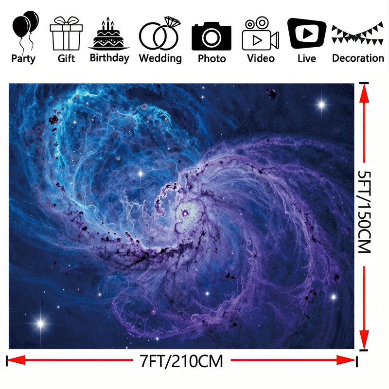 7x5ft Blue Purple Galaxy Nebula Backdrop Cosmic Space Photography Background