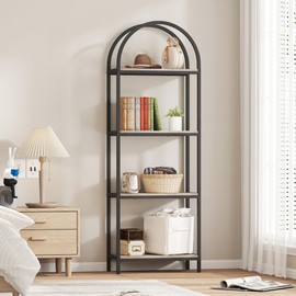 Yusong Bookshelf 4 Tier Arched Bookcase, 71.3" Tall Industrial Open Book Shelves for Living Room, Modern Freestanding Display Shelving Storage Rack Metal Frame, Office, Bedroom, Grey