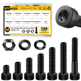 159 Pieces M6 Screw Metric Screw Assortment Kit, Grade 12.9 Alloy Steel Hex Socket Head Cap Metric Screws M6 Bolts, Spring Lock & Flat Washers/Nuts/Hex Wrenches M6*8/12/16/20/25/30/35mm