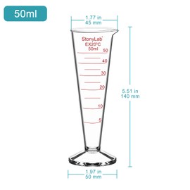 stonylab Graduated Cylinder, 1-Pack Borosilicate Glass Conical Measuring Cylinder Beaker with Wide Mouth and Pour Spout for Precise Measurement, 50 ml