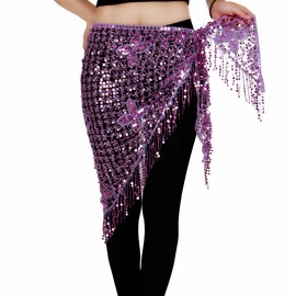 MISI CHAO Belly Dance Hip Scarf - Hip Skirt Belly Dancing Belt Triangle Shawl Tassel Belts Waist Chain for Women/Girls(Purple)…