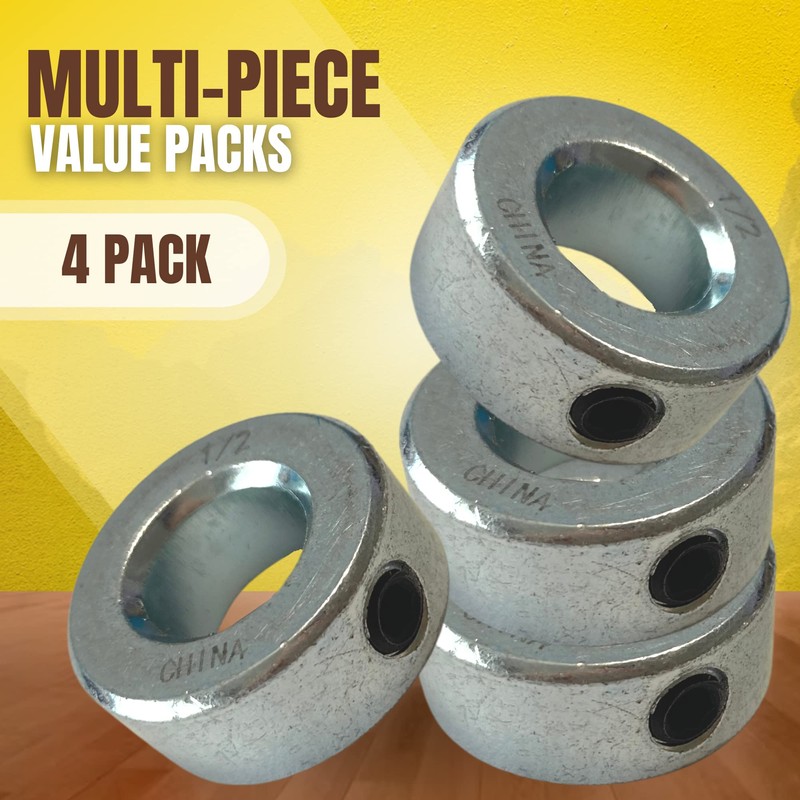 (4-Pack) 1/2” Bore Solid Steel Shaft Collars with Zinc Plated