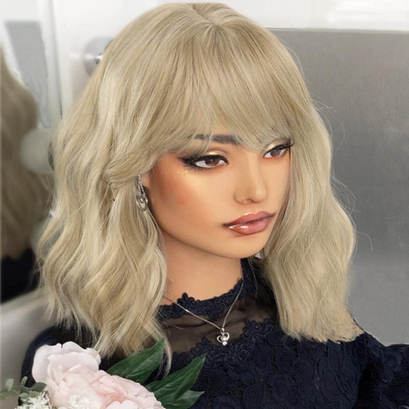 JSTHHTT 14 Inch Short Blonde Wig for Women, Synthetic Hair