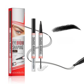 Microblading Brow Pen for Women & Grils, Brow Gel Clear Para Cejas, 2 in 1 Clear Eyebrow Gel Curved Design Eyebrow Pencil with 4-Prong Applicator, Natural Hair-Like Strokes, Last All Day(Black)