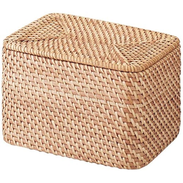 MUJI 47381337 Overlapping Rattan Rectangular Box with Lid (V) Approx. Width 10.2 x Depth 7.1 x Height 6.3 inches (26 x 18 x 16 cm)