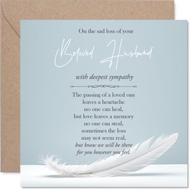 Sympathy Card - The Sad Loss of Your Husband - Bereavement Card for Wife Partner, 145mm x 145mm Partner Spouse Mournful Greeting Cards