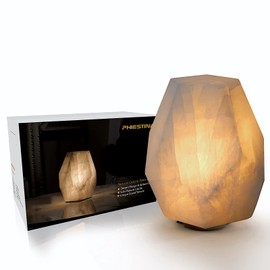 Handcrafted Calcite Table Lamp, One-of-a-Kind Crystal Pattern Each, Dimmable Warm LED Bedside Lamp, Unique Lamp for Living Room Bedroom by Phiestina, Pentagon White