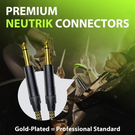 AA AUDIO ACCESSORY Gold Series Guitar Cable 6.6 ft (Gold-Plated Neutrik Connectors) 16 AWG & Conductive PVC, Kevlar Reinforced Braided 1/4 Instrument Cord for Electric Guitar Amp Bass, 100% Shielded