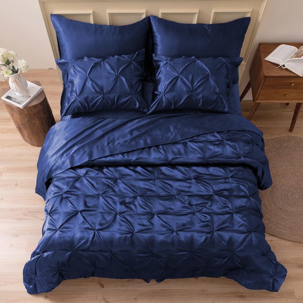 MR&HM Satin Comforter California King 7 Pieces Navy Blue -