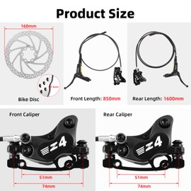 Zmgdrm 4-Pistons E-Bike Hydraulic Disc Brake Set, 2-PIN Electric Power-Off Hydraulic Brakes Set with 160mm Rotors, Pre-Bled with Mineral Oil Brakes Kit for eBike, MTB, Electric Scooters