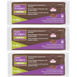 M02384x3 MOREZMORE 3 lb Super Sculpey Living Doll Brown Espresso Oven Bake Polymer Clay