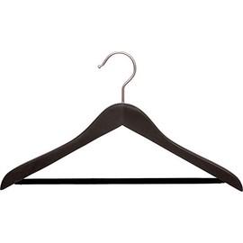 Espresso Finish Wood Suit Hanger with Velvet Flocked Bar in 17" Length X 5/8" Thick with Concave Body and Matte Nickel Hardware, Box of 24