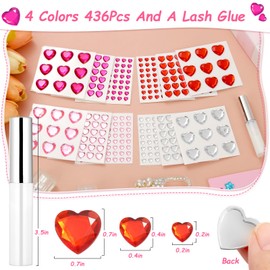 MAPVOLUT 436 PCS Heart Gem Stickers with Lash Glue, Self Adhesive Lover Rhinestones Gems Stickers for Crafting, Acrylic Bling Face Hair Gems Jewels Stickers for Crafts Supplies with Eyelash Glue