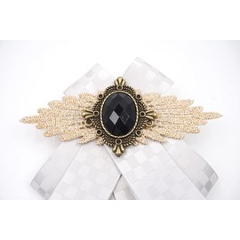 white bow tie brooch neck tie women man jabot collar brooch pins fashion wedding accessories necklace necktie Elegant Costume Jewelry for shirt (white net)