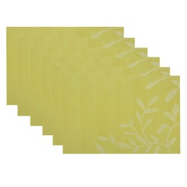Marstree Washable Placemats for Woven Vinyl Kitchen Table Mats Heat-Resistant Non-Slip Insulation Table Runner for Kitchen Dining RoomTable Decoration (Pack of 6, Green Leaf)