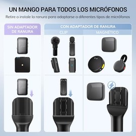 TONOR Mango de micrófono dji y RODE, Soporte de micrófono de Mano para Wireless GO, Adaptador de micrófono inalámbrico para Vlogs, entrevistas, podcasts y reportajes, TP20