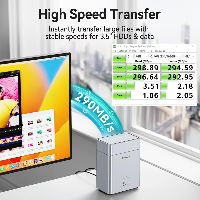 Yottamaster 2 Bay External 3.5 Inch Hard Drive Enclosure Magnetic