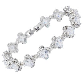 Esbbela Clover Tennis Bracelet for Women Princess Cut Cubic Zirconias,18K White Gold Plated Square Cubic Zirconias Four Leaves Lucky Bracelet Jewelry Gifts, Length 7.5 inches, White