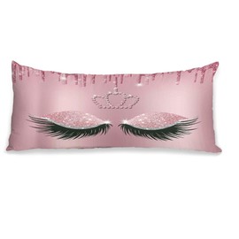 Macofe Ultra Soft Zippered Long Body Pillow Cover/Case, Pink Eyelashes Design, 20x54 inches, Printed Body Pillow Pillowcase with Hidden Zipper for Home Decor (Pillow Insert Not Included)