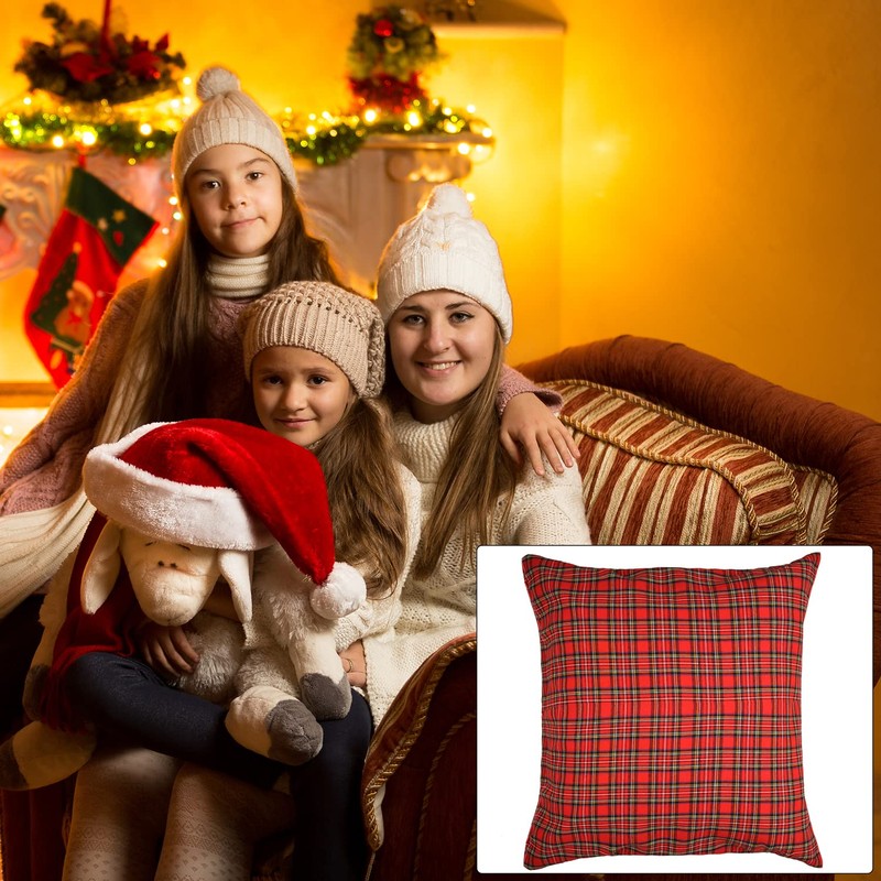 AOVNA 2 Pack Tartan Cushion Covers Christmas Cushion Covers Pillow