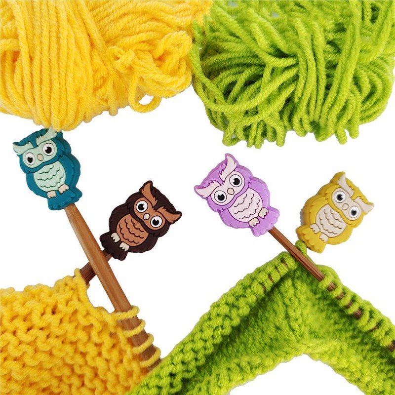 Toeloioh 4PCS Knitting Needle Stoppers,Monkey Penguin Fish Owl Needle Point