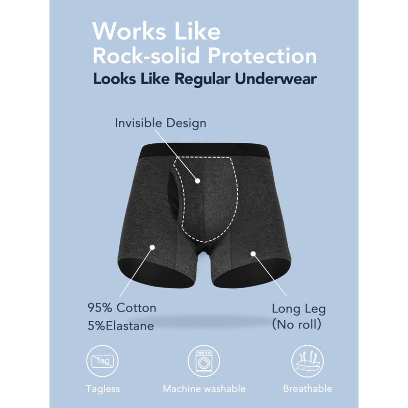 TIICHOO Incontinence Underwear for Men Washable Soft Reusable Leakproof Boxer