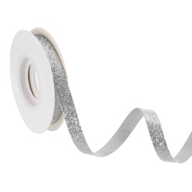 sourcing map 3/8" x 10 Yards Sparkle Ribbons, Wreath Crafts Cut Edge Ribbon, Sparkling Fabric Ribbon for Bow Making, Gift Wrapping, Festival Wedding Party Decoration, Silver