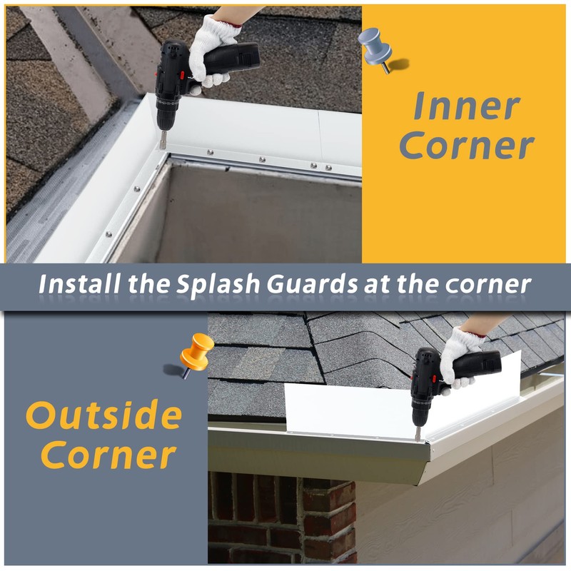 Flamorrow 4 Pack Aluminum Gutter Valley Splash Guards, Rainwater Roofing