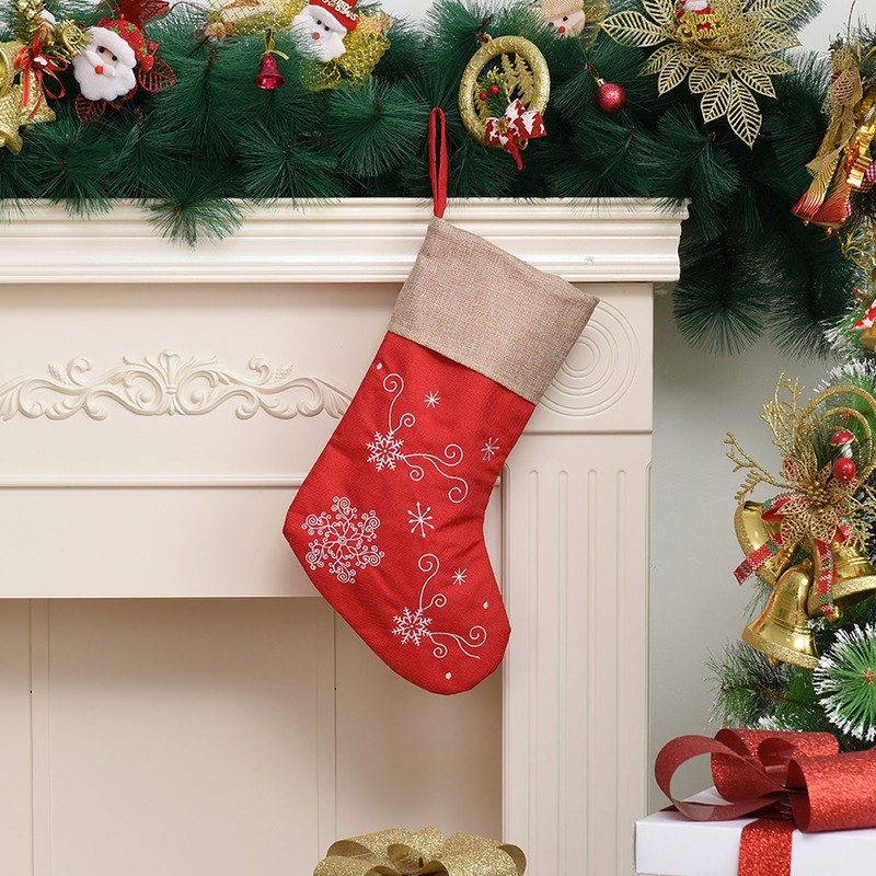 Christmas Stocking Decorative Cartoon Pattern Cuff Stocking Ornament for Tree